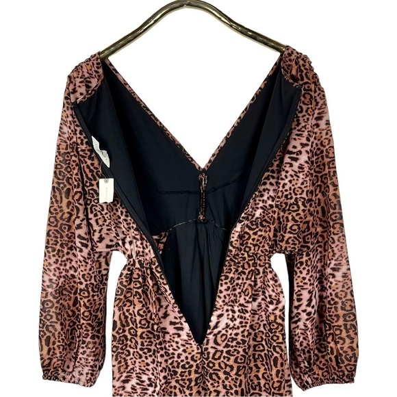 ANTHROPOLOGIE RANNA GILL BROWN MOTIF CHEETAH LONG SLEEVE CUT OUT MIDI DRESS - Picture 6 of 13